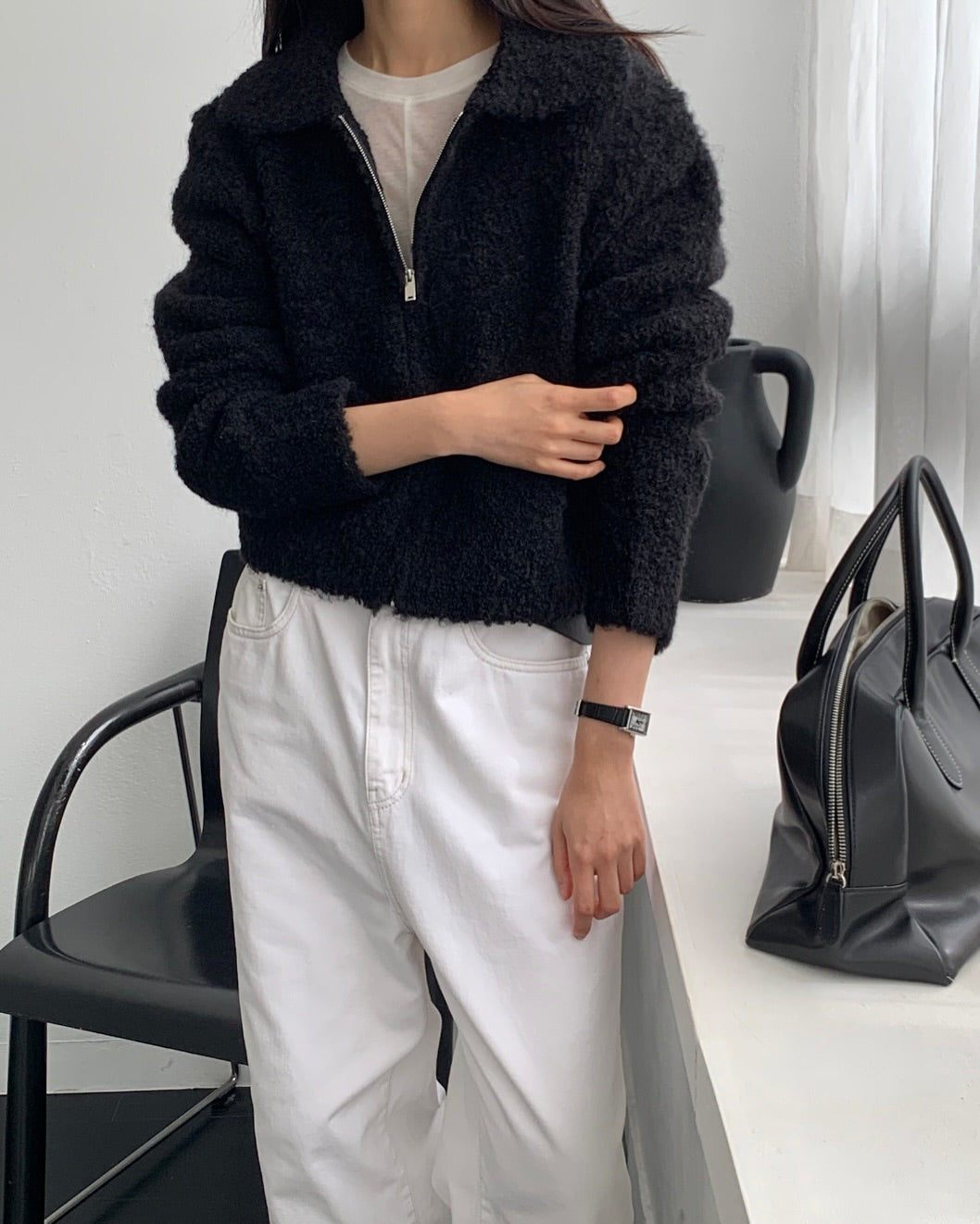 soft wool zip-up cardigan