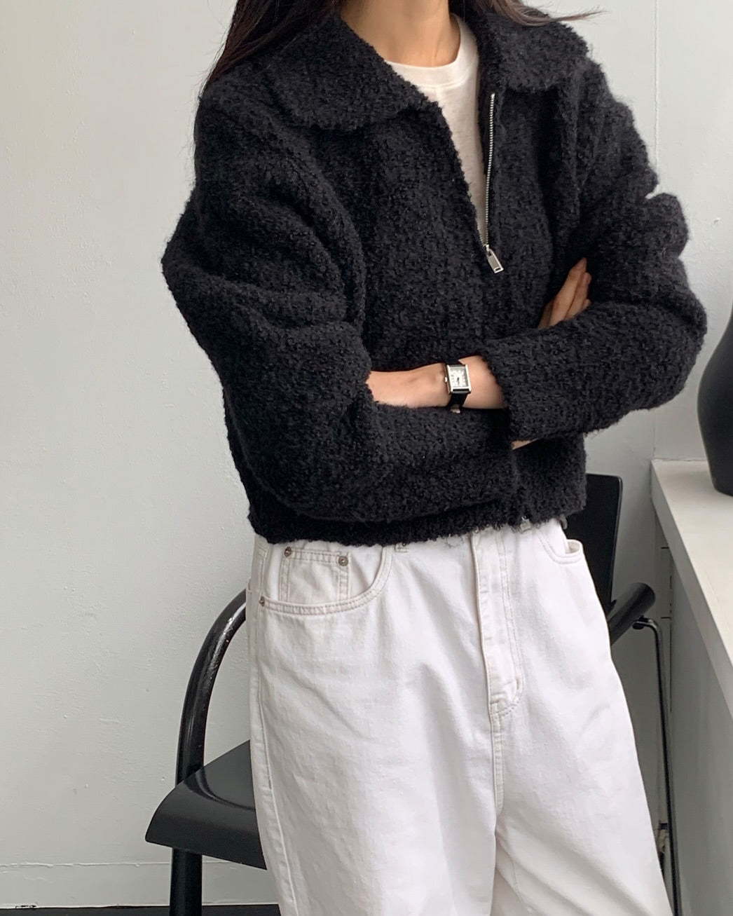 soft wool zip-up cardigan