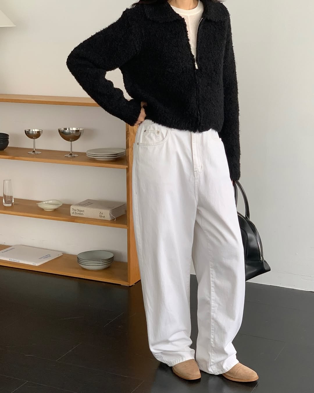 soft wool zip-up cardigan