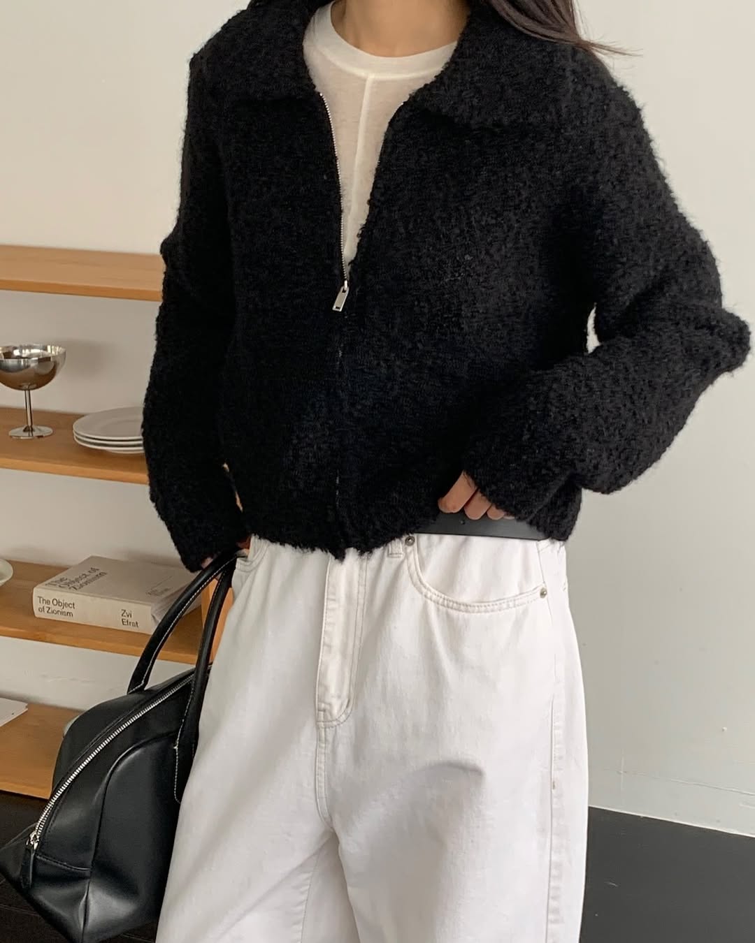 soft wool zip-up cardigan