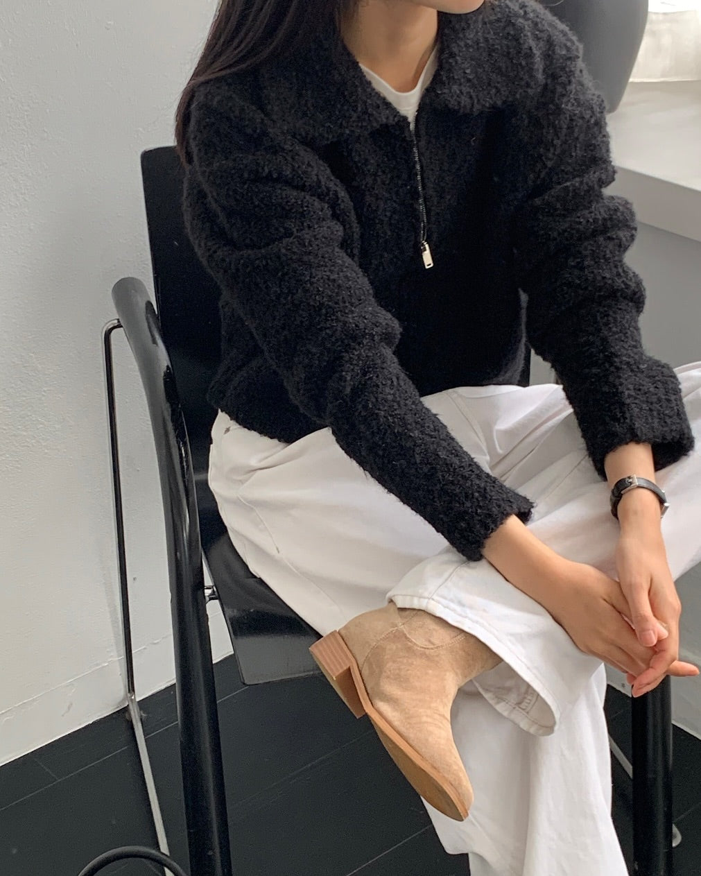 soft wool zip-up cardigan