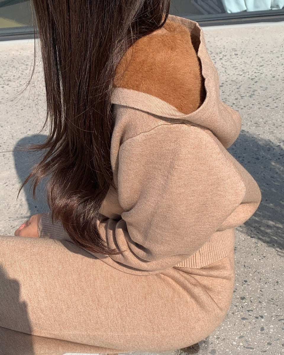 minky fur knit set