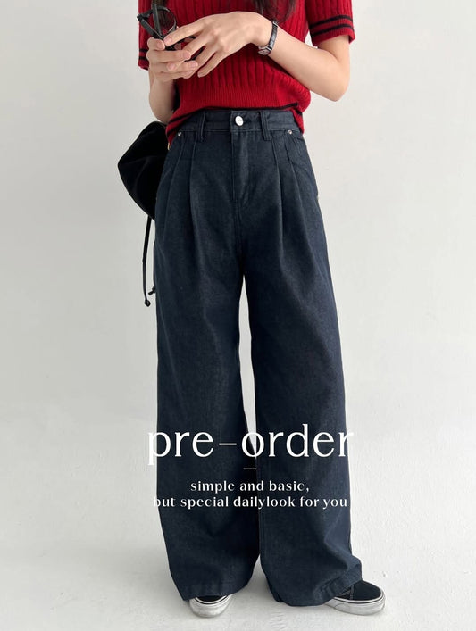 pintuck non-fade denim pants (pre-order)