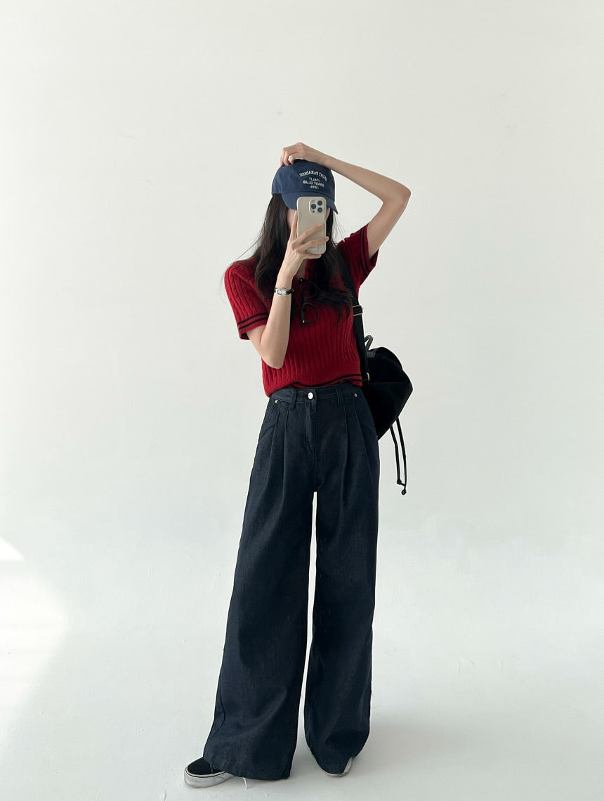 pintuck non-fade denim pants (pre-order)
