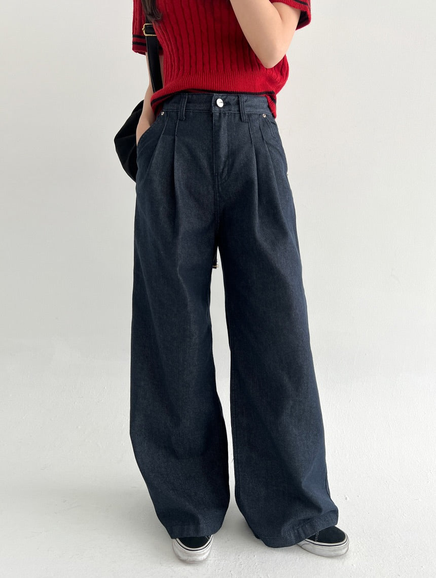 pintuck non-fade denim pants (pre-order)