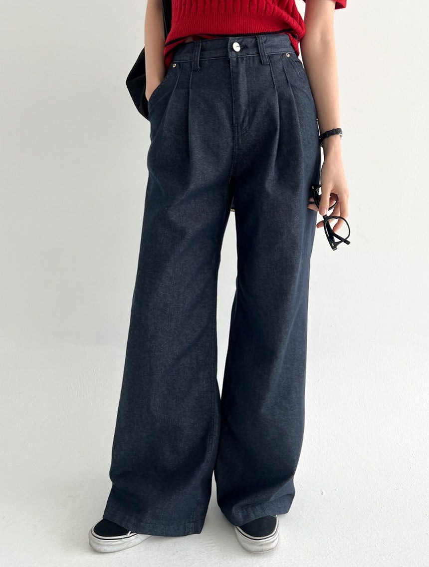 pintuck non-fade denim pants (pre-order)