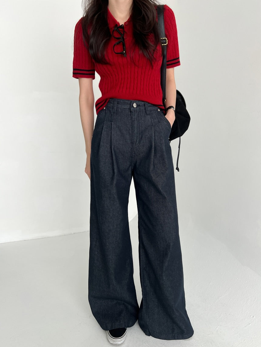 pintuck non-fade denim pants (pre-order)