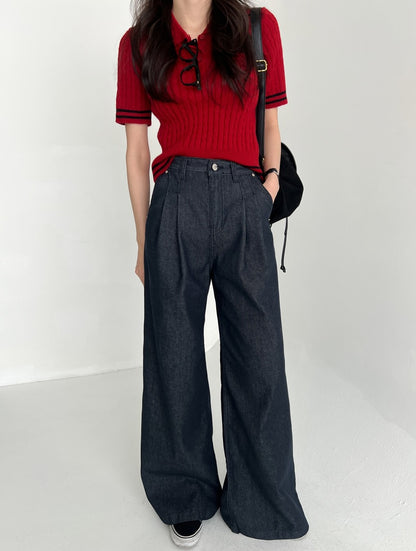 pintuck non-fade denim pants (pre-order)