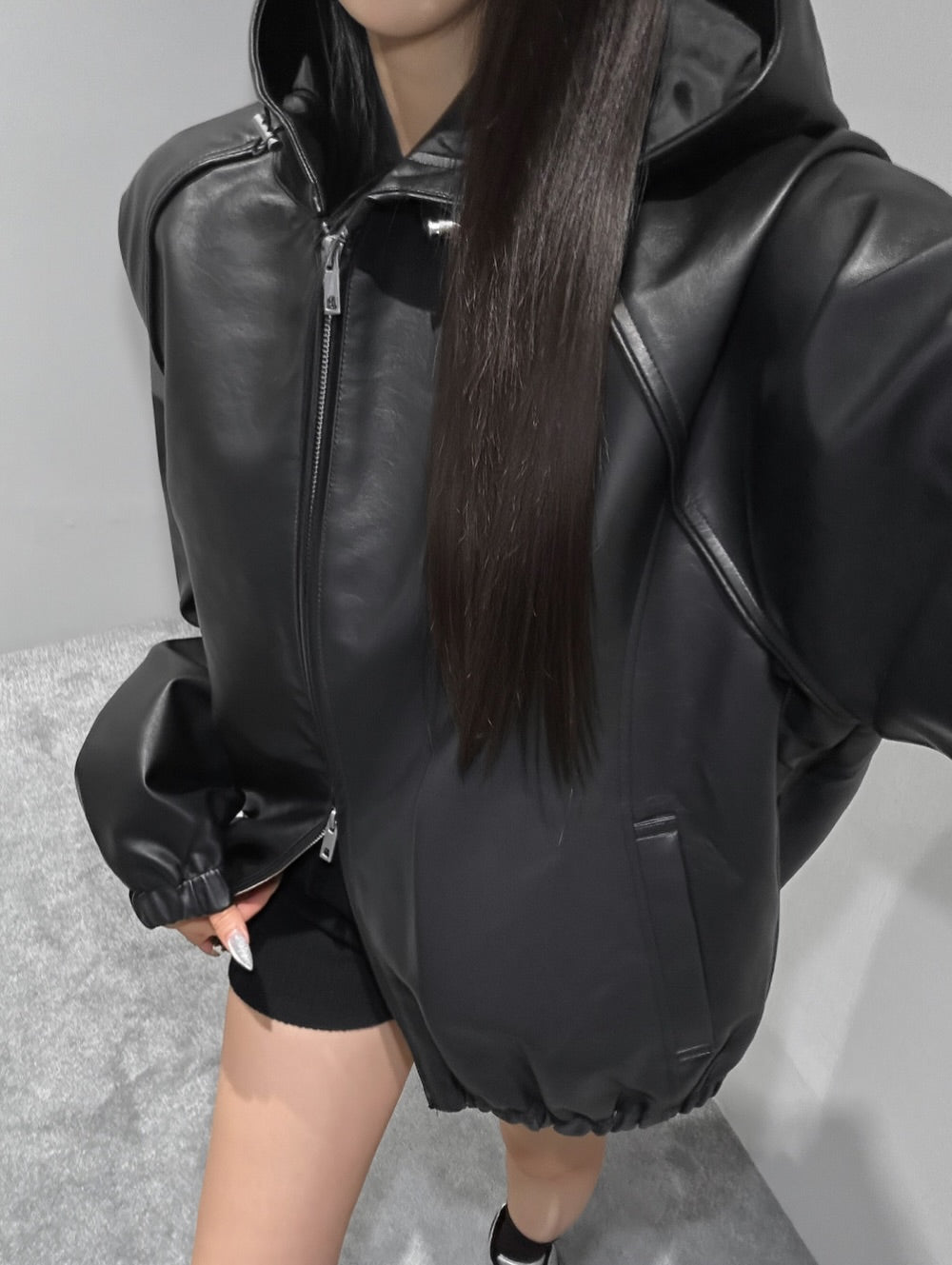 kera hoodie leather jumper (pre-order)