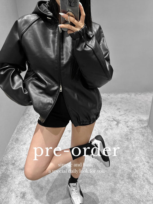 kera hoodie leather jumper (pre-order)