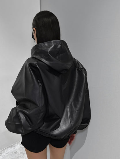 kera hoodie leather jumper (pre-order)