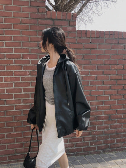 kera hoodie leather jumper (pre-order)