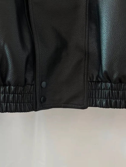 high neck leather jacket