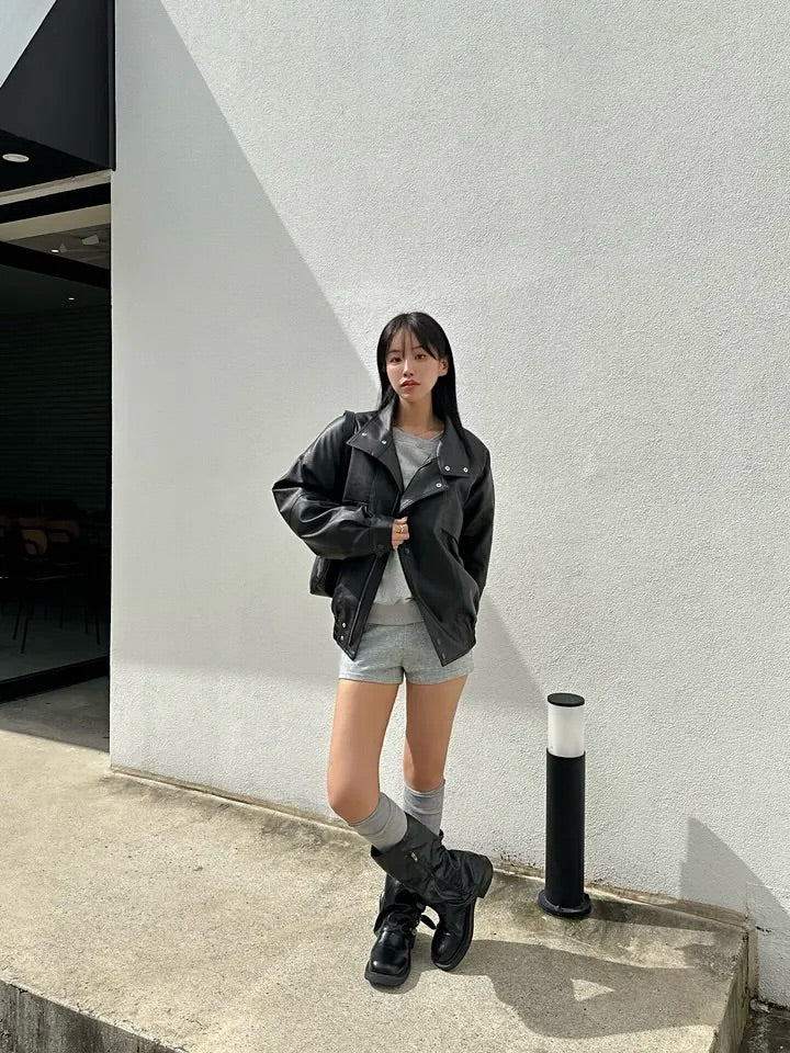 high neck leather jacket