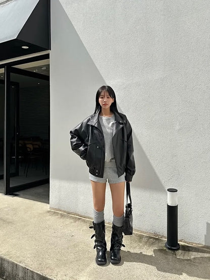 high neck leather jacket