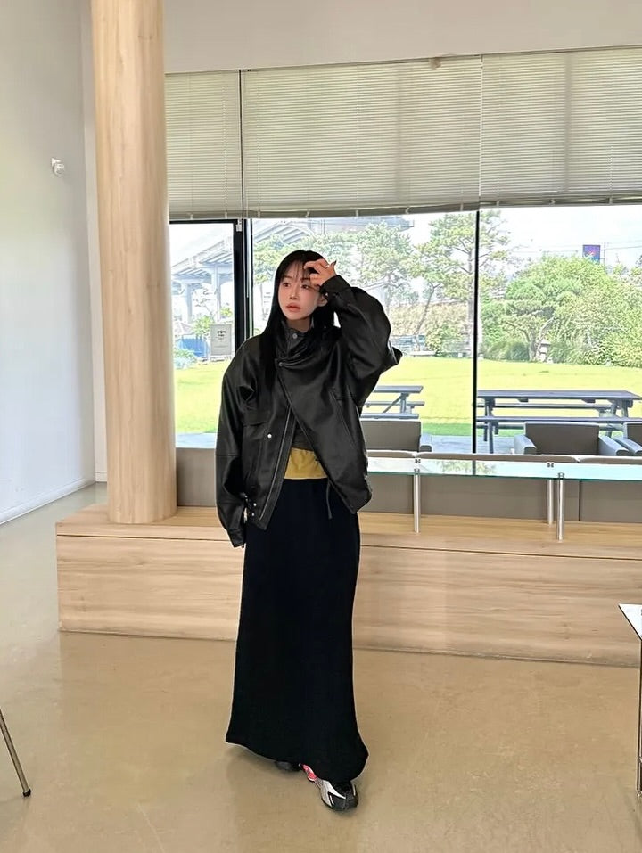 high neck leather jacket