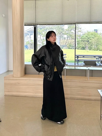 high neck leather jacket