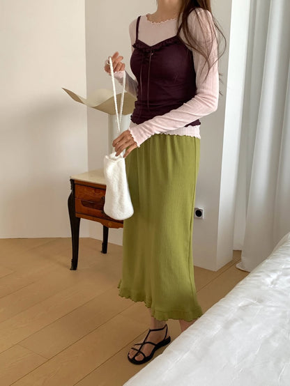 olive frill banding skirt