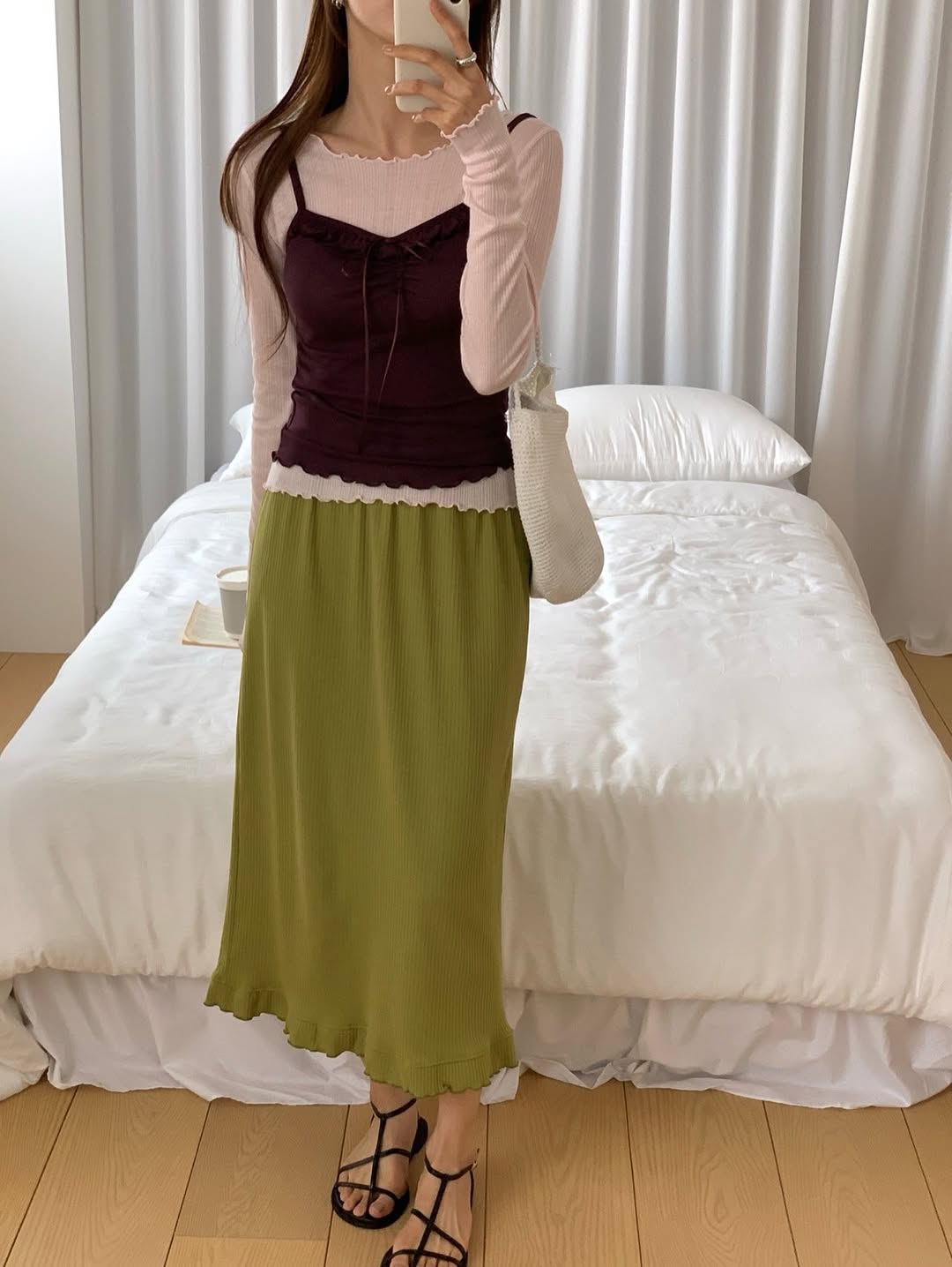 olive frill banding skirt