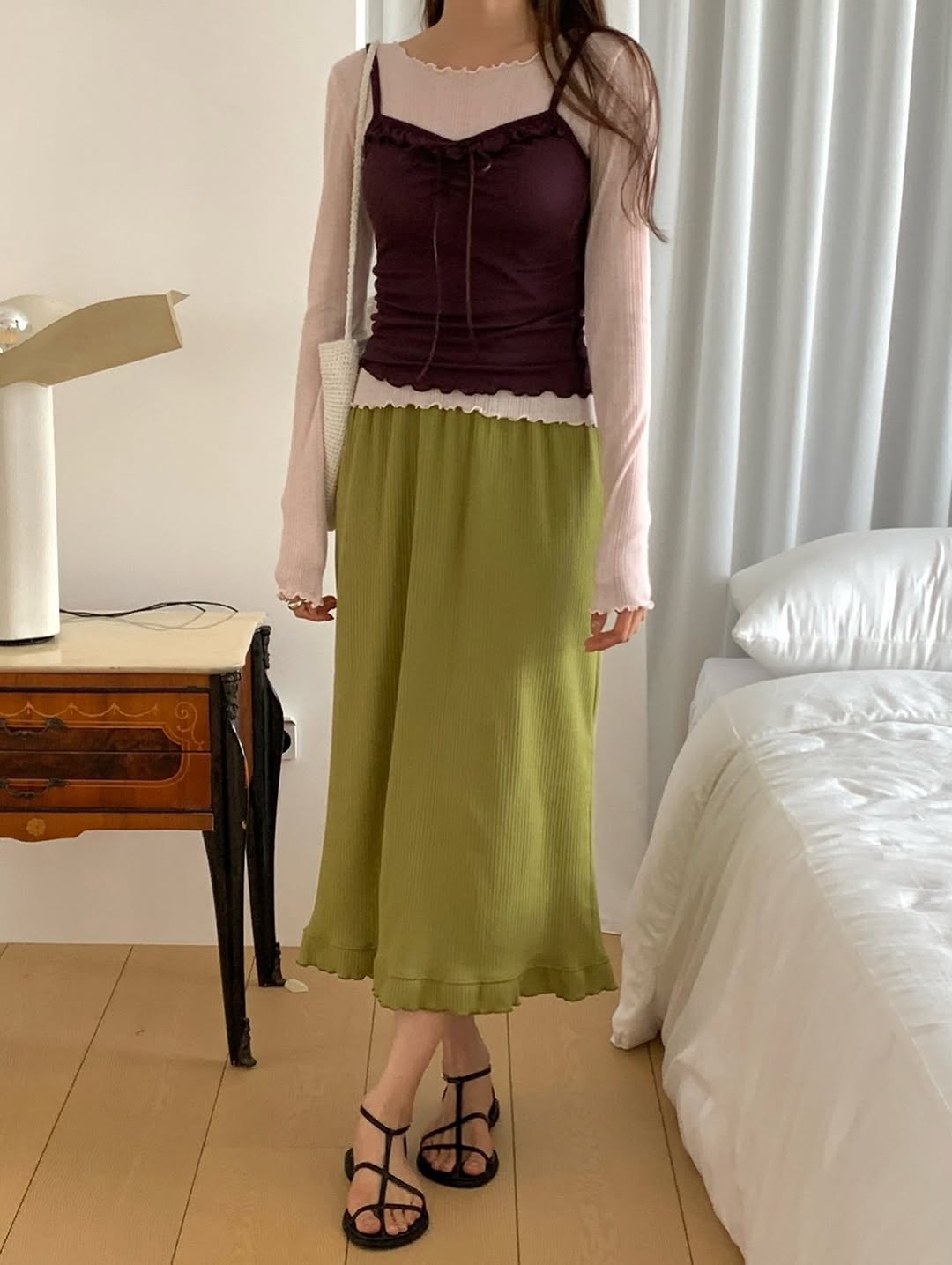 olive frill banding skirt