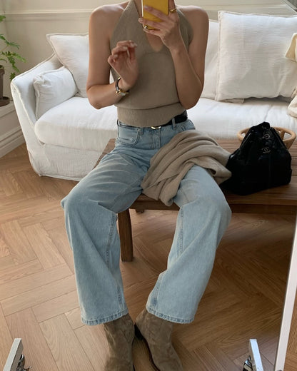 raw halter knit set