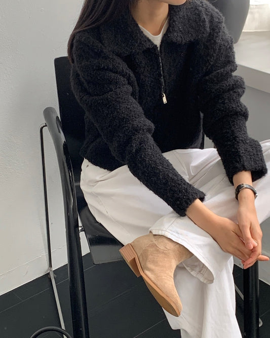 soft wool zip-up cardigan